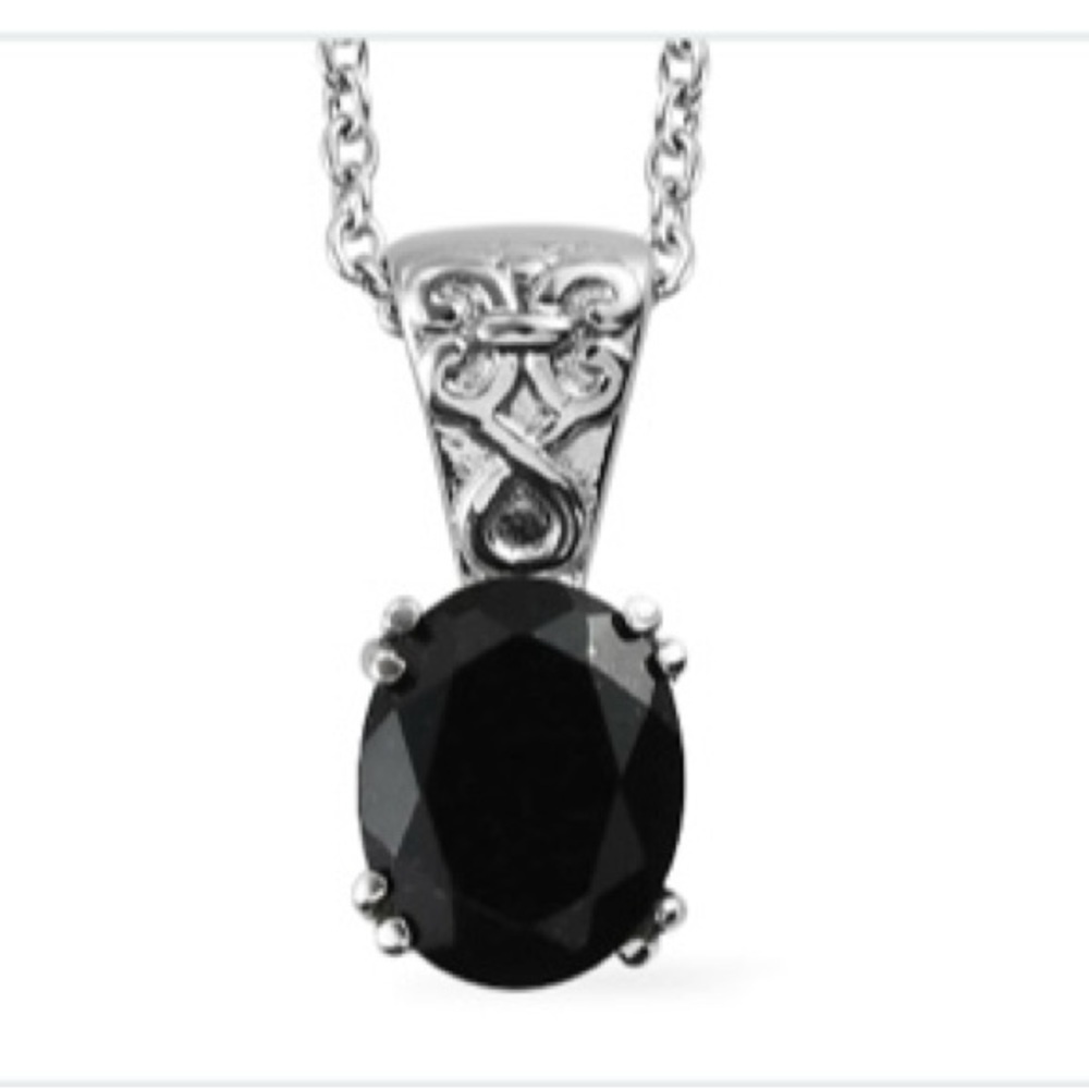 Australian Black Tourmaline 2.75 ctw Pendant Necklace in Stainless Steel - Picture 1 of 7